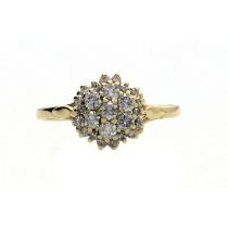 18ct yellow gold diamond cluster ring, round brilliant-cuts, 11mm diameter, 2.7gm, ring size O