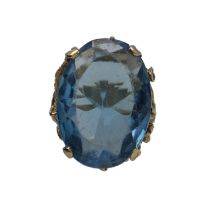 Large 9ct yellow gold blue paste set oval ring, 12.1gm, width 25mm, ring size Q/R