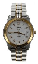 Tissot PR50 bicolour gentleman's wristwatch, white dial, Tissot bracelet, quartz, 36mm