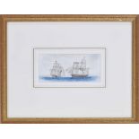 English School (19th century) - two large sailing vessels in an open sea, pencil and watercolour, 2"
