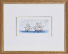 English School (19th century) - two large sailing vessels in an open sea, pencil and watercolour, 2"