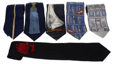 Five gentlemens Fornasetti silk ties; also a Roberto Cavalli silk tie (6)