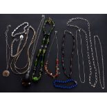 Group of 925 silver necklaces, bracelets and pendants on chains; together with some costume bead