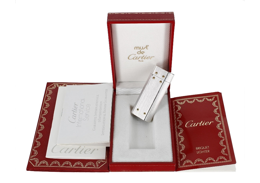 Cartier - Must de Cartier Santos lighter, brushed steel with screw details, within original