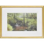 George Cutter (20th century) - Woodland stream, signed, pastel drawing, 9.5" x 16"