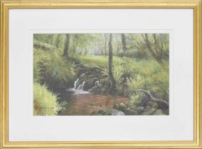 George Cutter (20th century) - Woodland stream, signed, pastel drawing, 9.5" x 16"