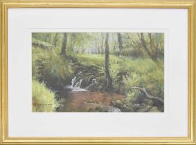 George Cutter (20th century) - River landscape, possibly a scene on the river Irfon, signed,