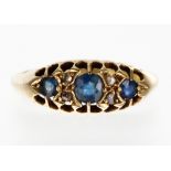 18ct yellow gold sapphire and diamond claw-set ring, width 7mm, 3.1gm, ring size Q