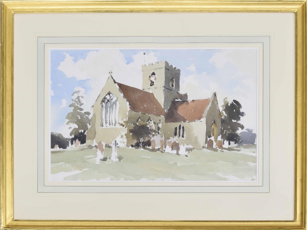 John Yardley Hon., Rtd., RI., (b. 1933) - View of a church with trees, signed, pencil and - Image 2 of 2