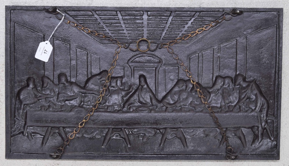 Copper plated cast iron repousse panel depicting The Last Supper, 26" x 14.5" - Image 2 of 2