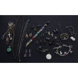 Collection of assorted mostly silver jewellery, to include a coloured hardstone bracelet, charm