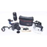 Pentax SF7 35mm SLR camera, no.4409690, with carry case and instruction booklet; with Tokina AF 35-