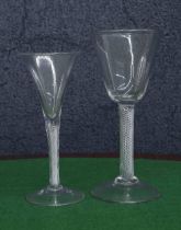 Large 18th century air twist stem wine glass, 8.5" high; together with another 18th century air