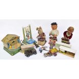 Group of vintage tin-plate mechanical toys; including "Trotty Trotty" pony cart toy, made in