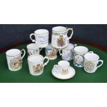 Group of commemorative porcelain beakers, including by Caverswall, Aynsley, Spode, Chinacraft etc (