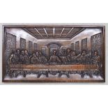 Copper plated cast iron repousse panel depicting The Last Supper, 26" x 14.5"