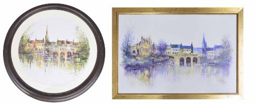 Grandhenry (20th/21st century) - River scene, possibly the Avon, Bath, signed, also inscribed