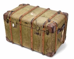 Vintage 'Flaxite Foundation' travel trunk, bearing the initials N.S, with interior tray and carry