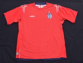England - Short sleeved red (away) football shirt, Umbro, X-Static, circa 2004-2006, size XL
