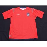 England - Short sleeved red (away) football shirt, Umbro, X-Static, circa 2004-2006, size XL