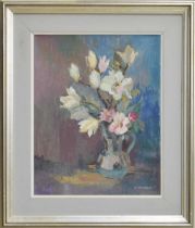 Eirene Jackson (20th/21st century) - "Magnolias" , signed also inscribed on a label verso, oil on