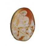 Good large oval cameo shell brooch, depicting George and the Dragon in a 9ct yellow gold mount, with