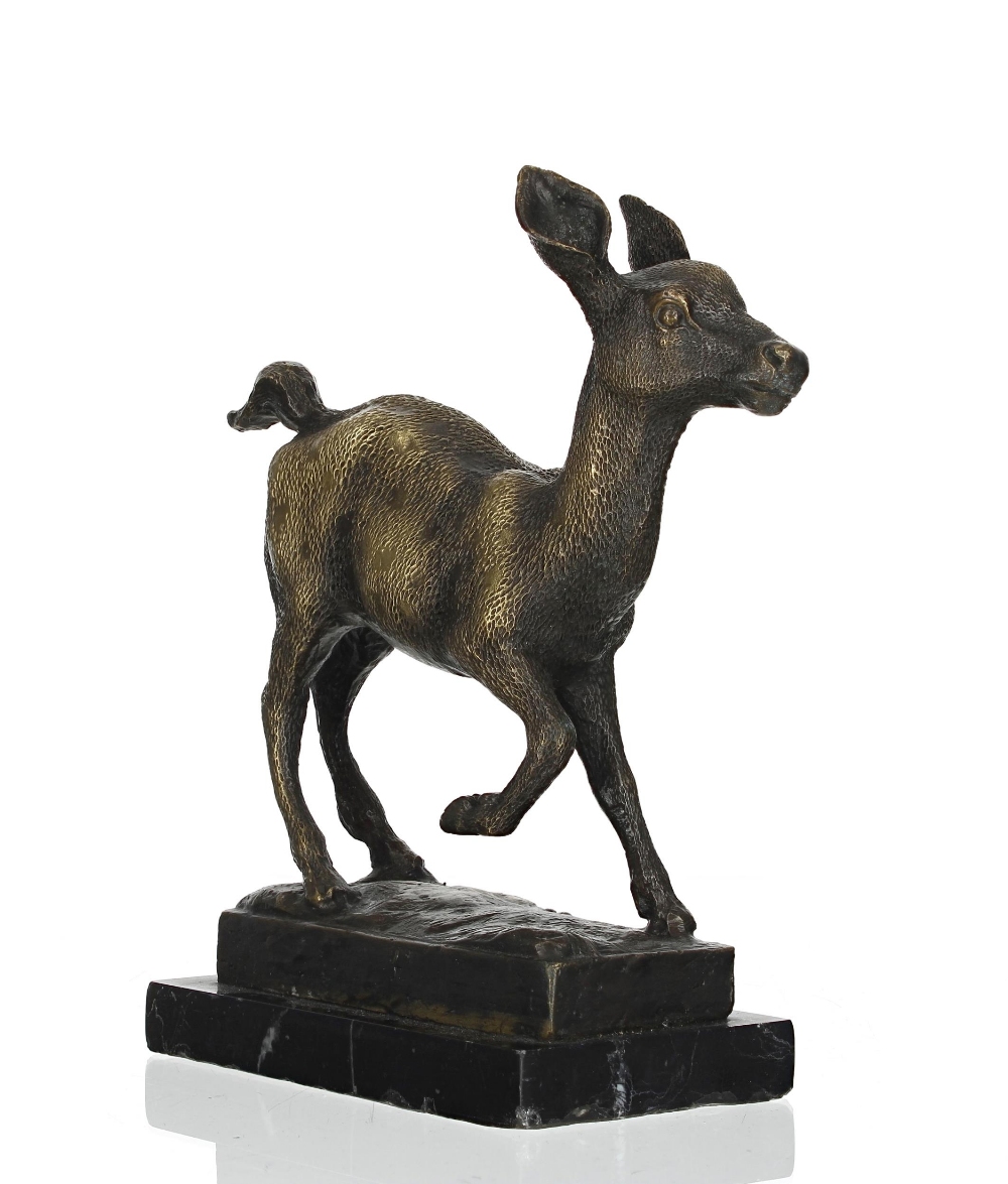 French School - bronze figural study of a young deer in the manner of Antoine Louis Barye, mounted - Image 2 of 2