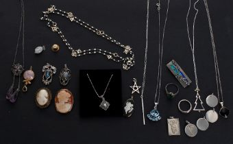 Group of 925 silver jewellery various; stone set pendants, some pendants on fine chains, two