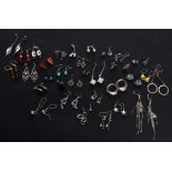 Collection of assorted earrings, primarily 925 silver