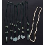 Cultured pearl necklace with a silver clasp, the pearls 6mm, 23.8gm, 18" long; with six assorted