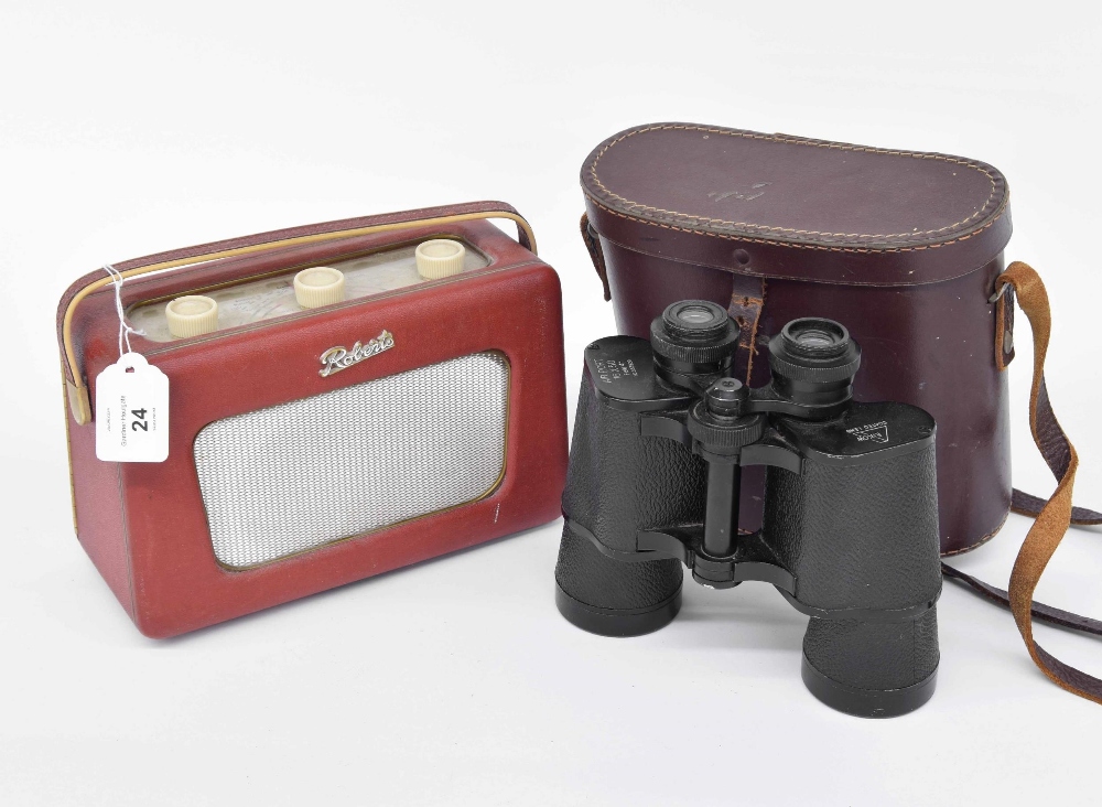 Roberts red model R300 radio; together with a pair of Eikow 16x50 binoculars in case (2)