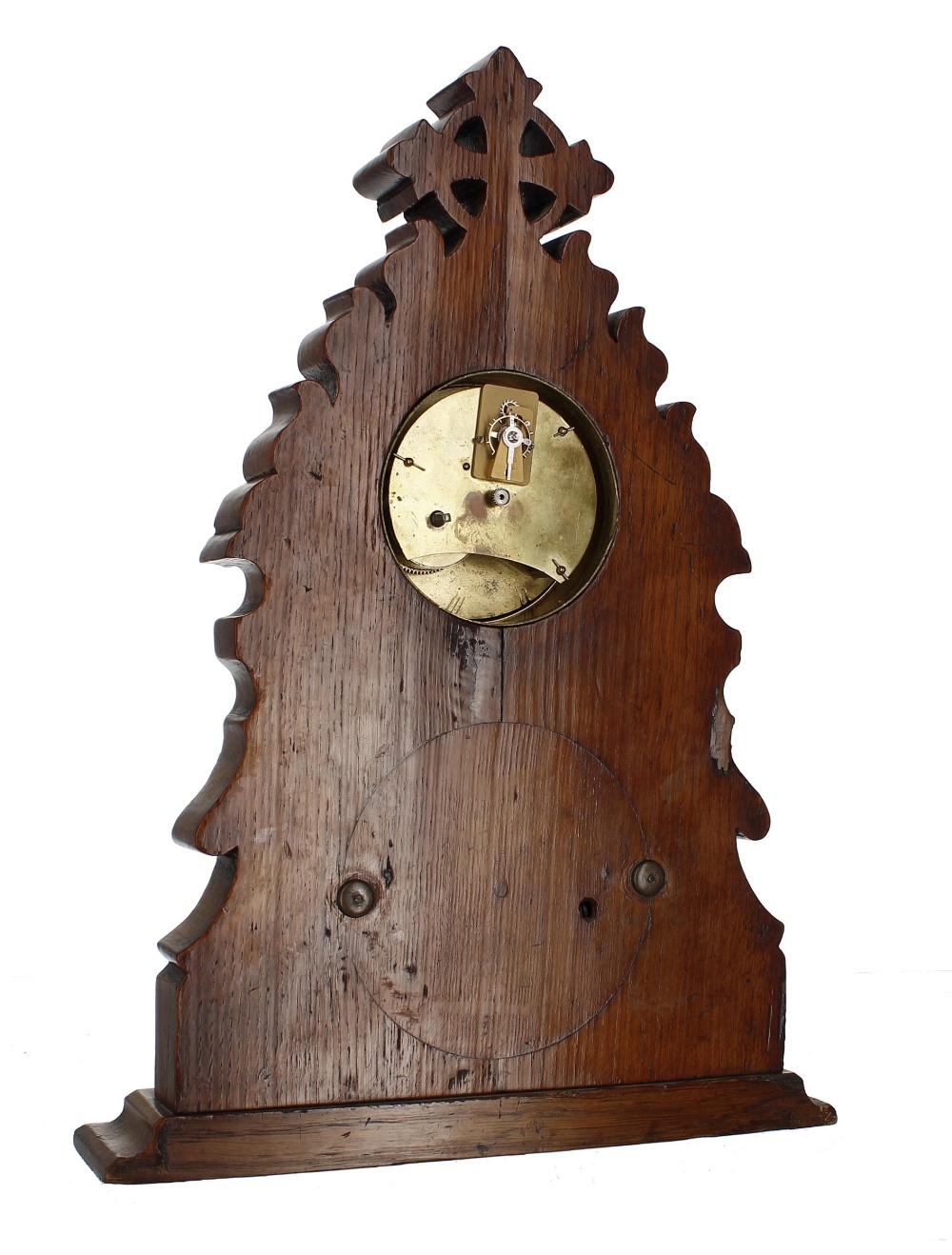 Gothic carved oak shelf clock / barometer compendium, the case with a roof pitch surmounted by a - Image 2 of 2