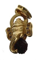 High grade yellow metal stone set elephant head pendant, 3.6gm, 28mm (13)