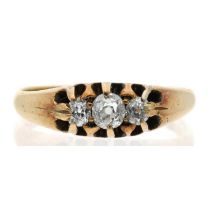 Edwardian 18ct claw set three stone diamond ring, Chester 1902, round old-cuts, 0.30ct approx in