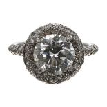 Fine GIA certified brilliant-cut diamond ring with a diamond mount, the centre diamond 2.04ct,