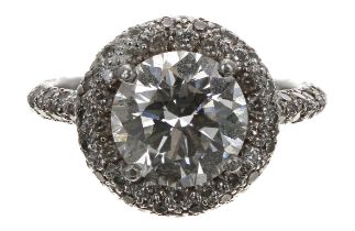 Fine GIA certified brilliant-cut diamond ring with a diamond mount, the centre diamond 2.04ct,