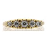 18ct old brilliant-cut five stone diamond ring, 0.45ct approx, width 5mm, 3.4gm, ring size N (632)