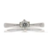 14ct white gold round brilliant-cut diamond solitaire ring, 0.25ct approx, width 5mm, 2.5gm, ring