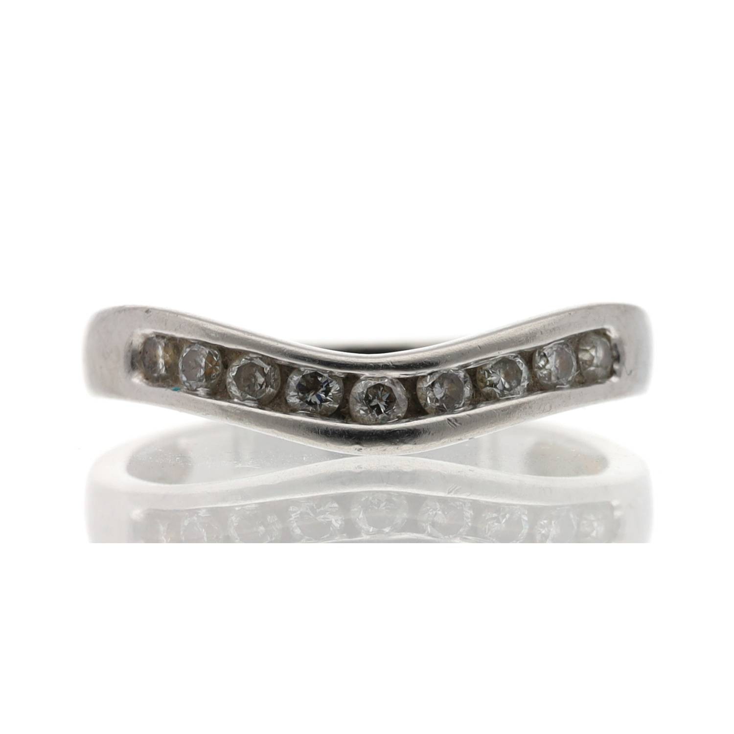 White metal diamond set half eternity ring, 2.7gm, ring size J/K (516)
