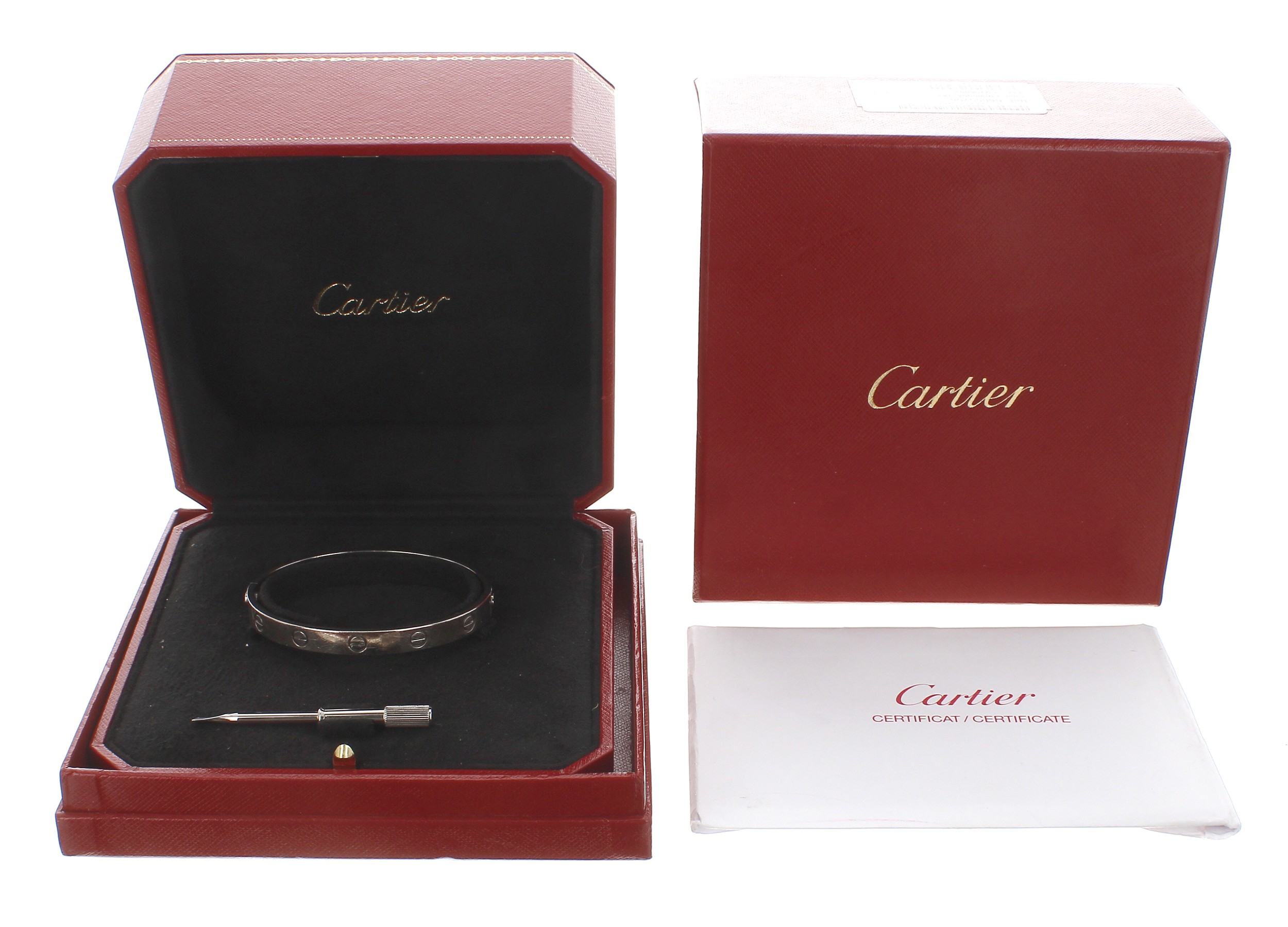 Cartier 18ct white gold 'Love' bracelet in the original box, signed, size 17, FM4662, 33.9gm (23) **