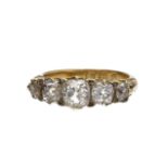 Good quality 18ct old-cut diamond five stone ring in a scroll setting, Birmingham 1889, estimated