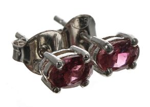 Pair of pink tourmaline stud earrings in silver, post and butterfly backs, 7mm x 5mm