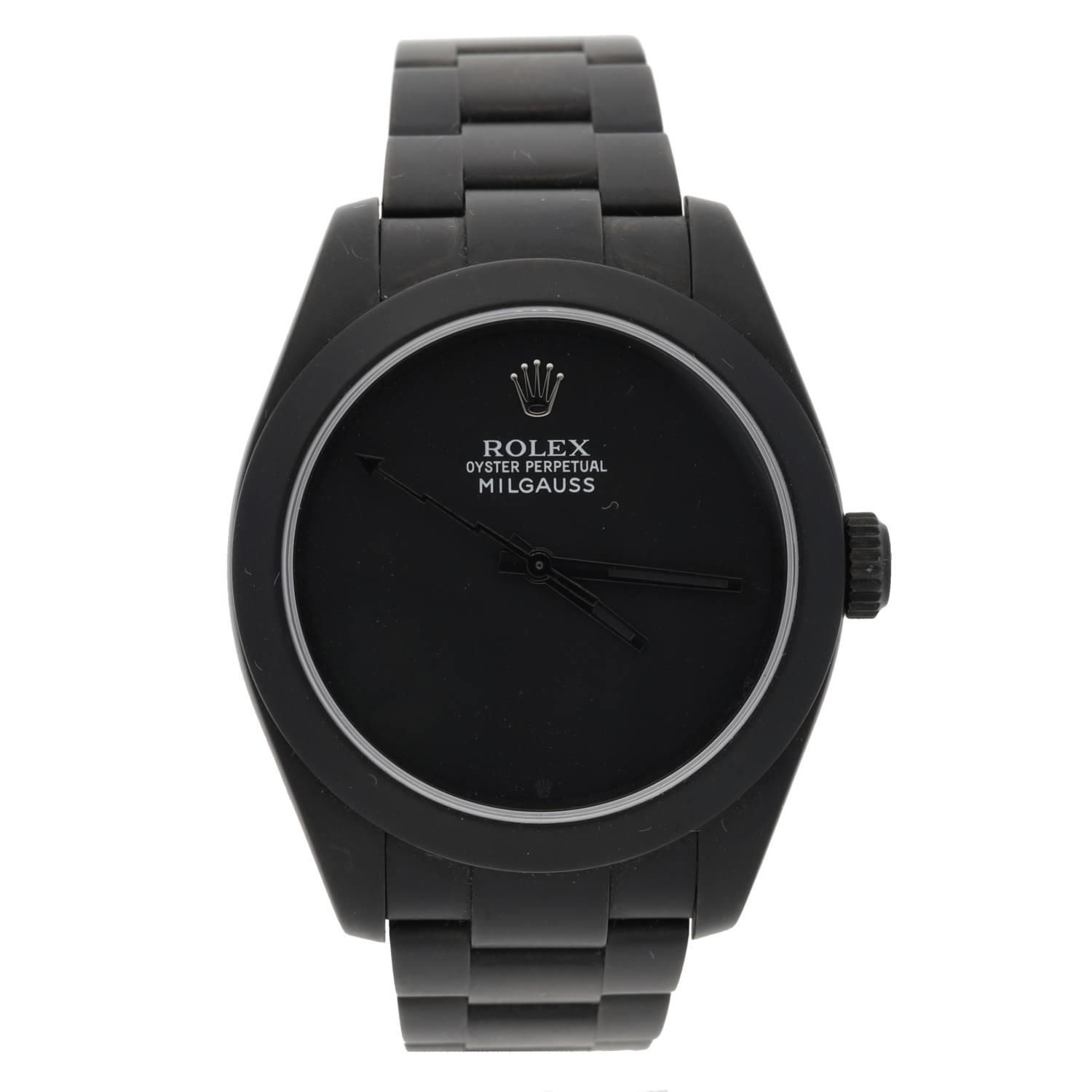 Rolex Oyster Perpetual Milgauss 'Dark Knight' DLC customised gentleman's wristwatch, reference no.