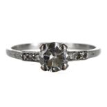 18ct white gold brilliant-cut diamond ring with diamond shoulders, 0.70ct approx, width 6mm, 2.