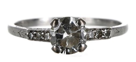 18ct white gold brilliant-cut diamond ring with diamond shoulders, 0.70ct approx, width 6mm, 2.