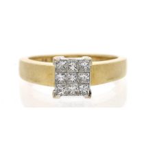 18ct yellow gold nine stone princess-cut diamond ring, 0.50ct, width 8mm, 4.5gmm, ring size M/N (