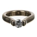Good quality 18ct white gold tension set round brilliant-cut solitaire diamond ring, 0.65ct