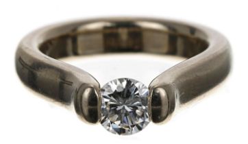 Good quality 18ct white gold tension set round brilliant-cut solitaire diamond ring, 0.65ct