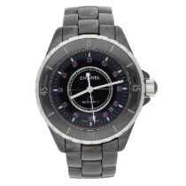 Chanel J12 automatic black ceramic automatic wristwatch, case no. LR 55947, rotating bezel, black