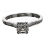 Fine quality GIA certified platinum square emerald-cut solitaire diamond ring, 1.05ct ring,